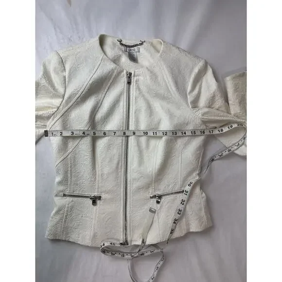 Y2k 2010 Cache Brocade Jacquard Floral Pantsuit Set Cream Zipper Blazer 0 Pant 4